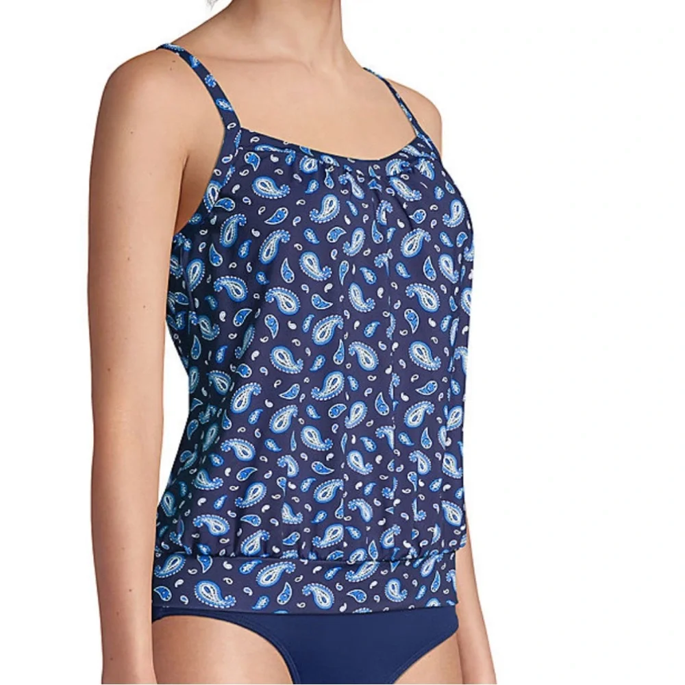 Lands' End Blue Paisley Tankini Swimsuit Top - Picture 9 of 13
